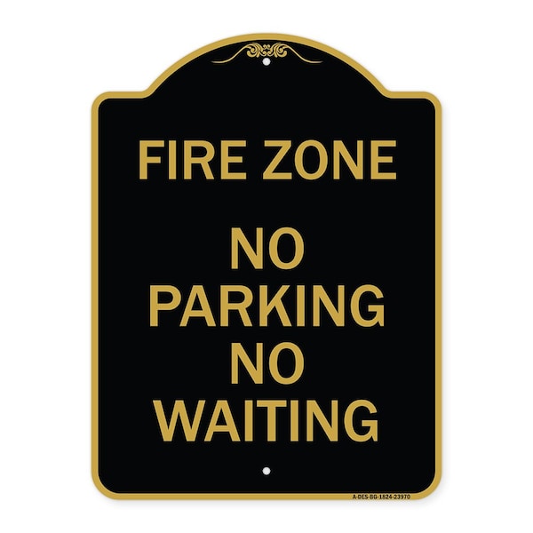 Signmission Fire Zone No Parking No Waiting, Black & Gold Aluminum Architectural Sign, 18" x 24", BG-1824-23970 A-DES-BG-1824-23970 - main